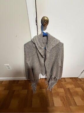 Cozy Shawl-Collar Fringe Sweater Cardigan - Gray